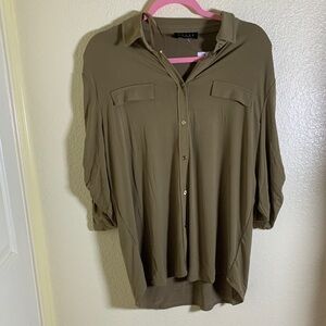 NWT Grace Khaki Roll-Up Sleeve Shirt, size L